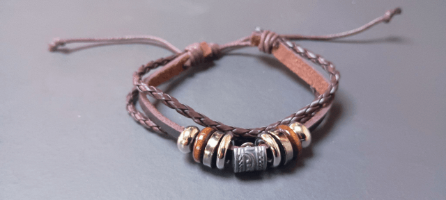 Bracelet rétro en cuir et perles pour hommes